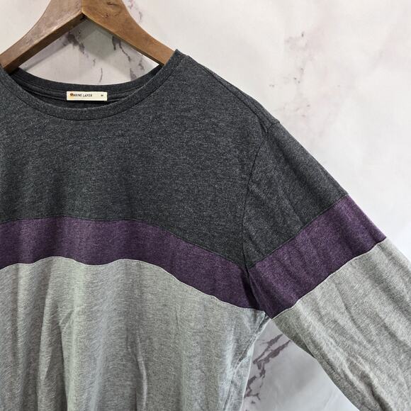 Marine Layer T Shirt Mens Medium Long Sleeve Crew Neck Gray Purple Stripe - Picture 12 of 13